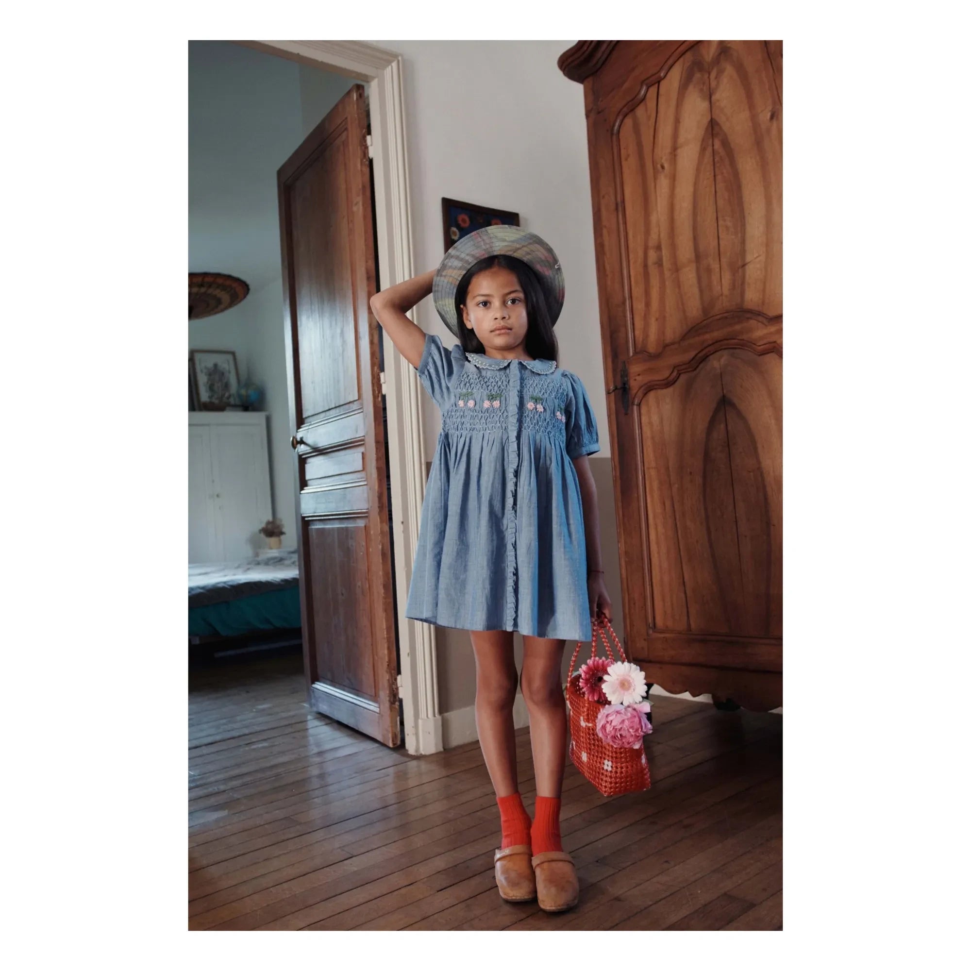 Emile et Ida - Mavi Chambray Smock Elbise