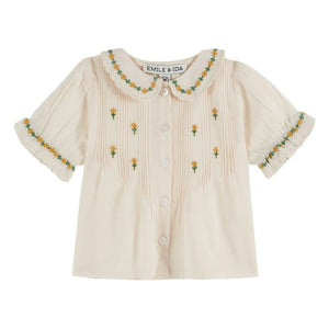Emile et Ida – Bluse mit Blumenstickerei | Creme