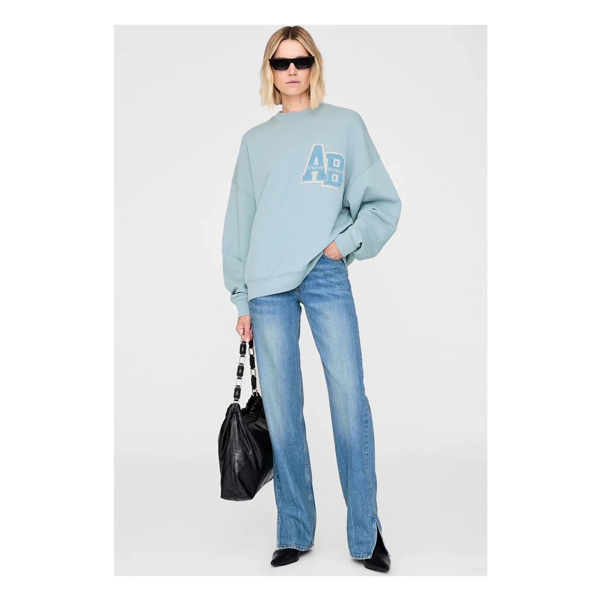 Anine Bing - Oversized Miles Letterman Sweatshirt | Light Blue