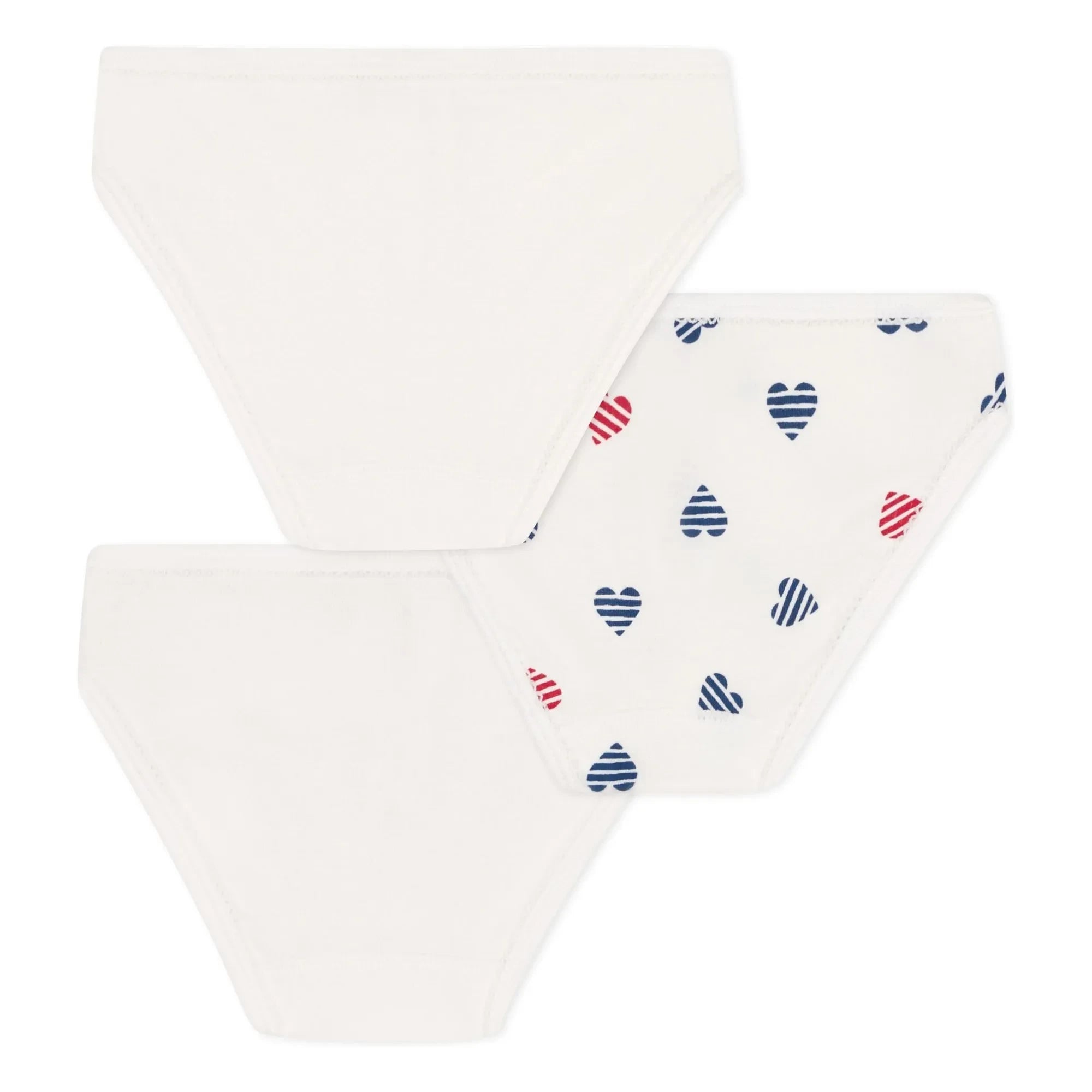 Petit Bateau - 3'lü Çizgili Kalpli Organik Pamuk Külot Seti | Ecru