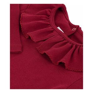 Petit Bateau - Organik pamuklu fırfırlı yakalı T-shirt | Bordo
