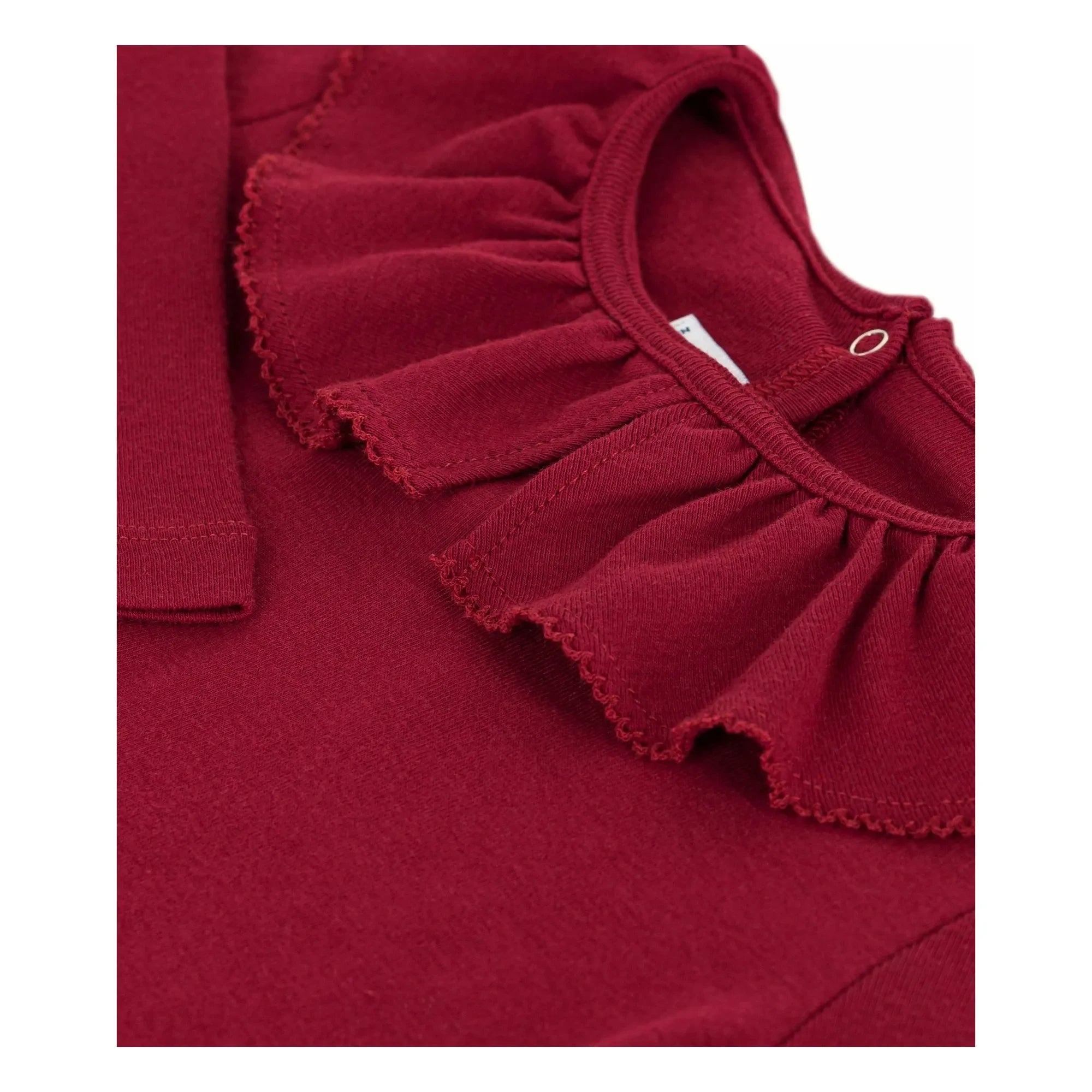 Petit Bateau - Organik pamuklu fırfırlı yakalı T-shirt | Bordo