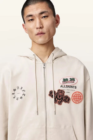 AllSaints капüşonlu, fermuarlı erkek pamuklu sweatshirt PATCHER