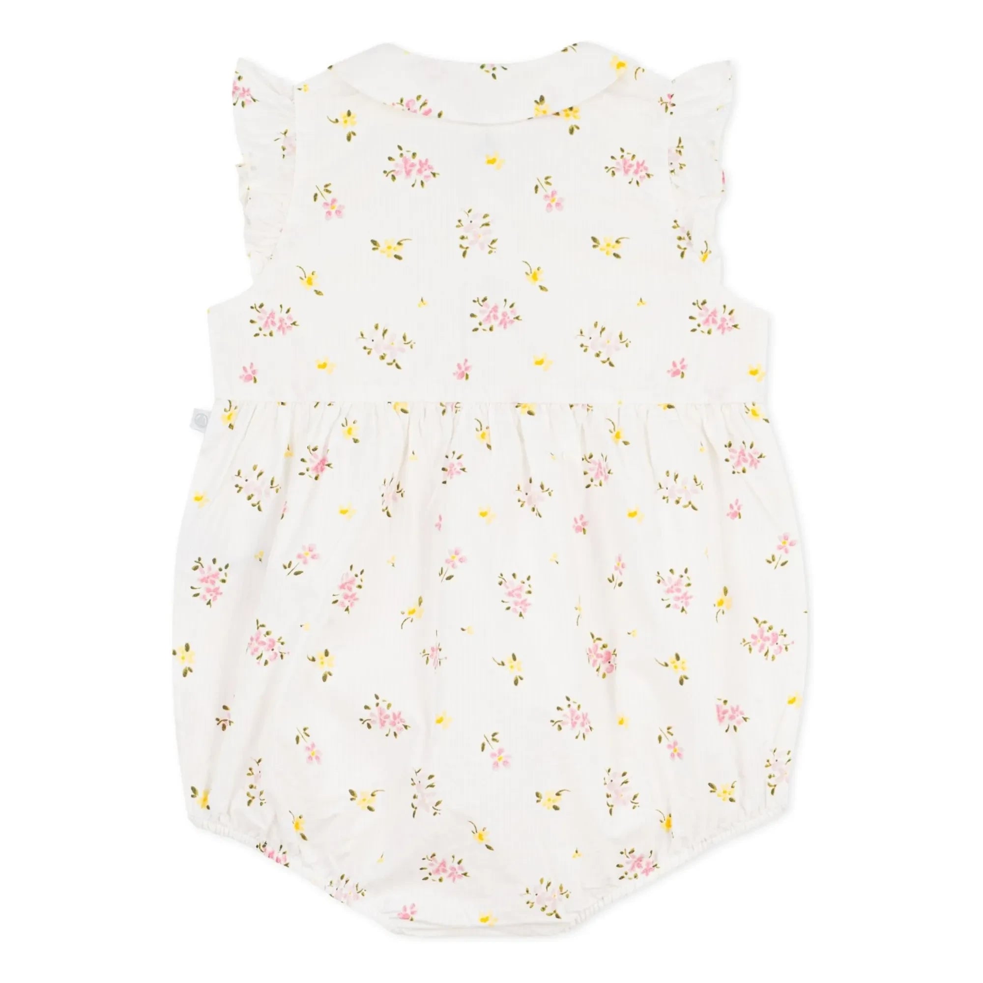Petit Bateau - White Seersucker Organic Cotton Floral Romper