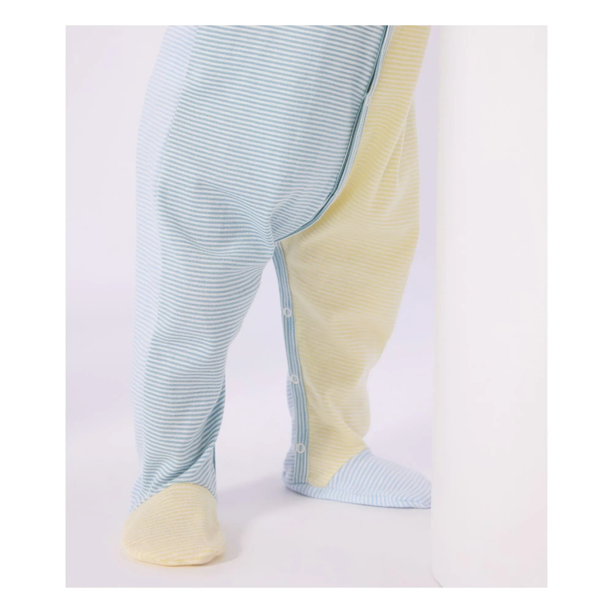 Petit Bateau - Dors Bien Renk Bloklu Çizgili Milleraies Organik Pamuk Pijama | Yeşil