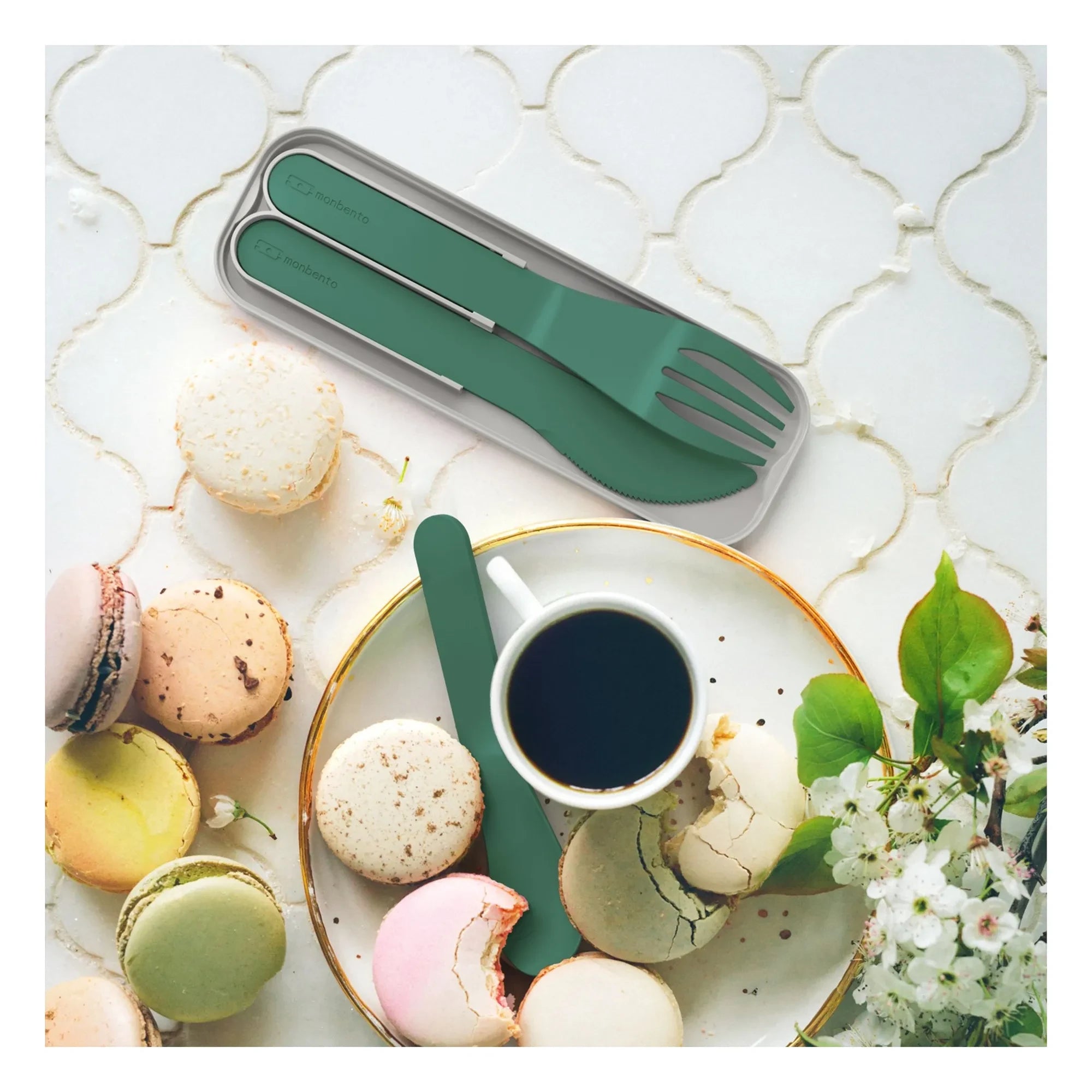 Monbento - MB Pocket Color Biodegradable Cutlery Set | Forest Green