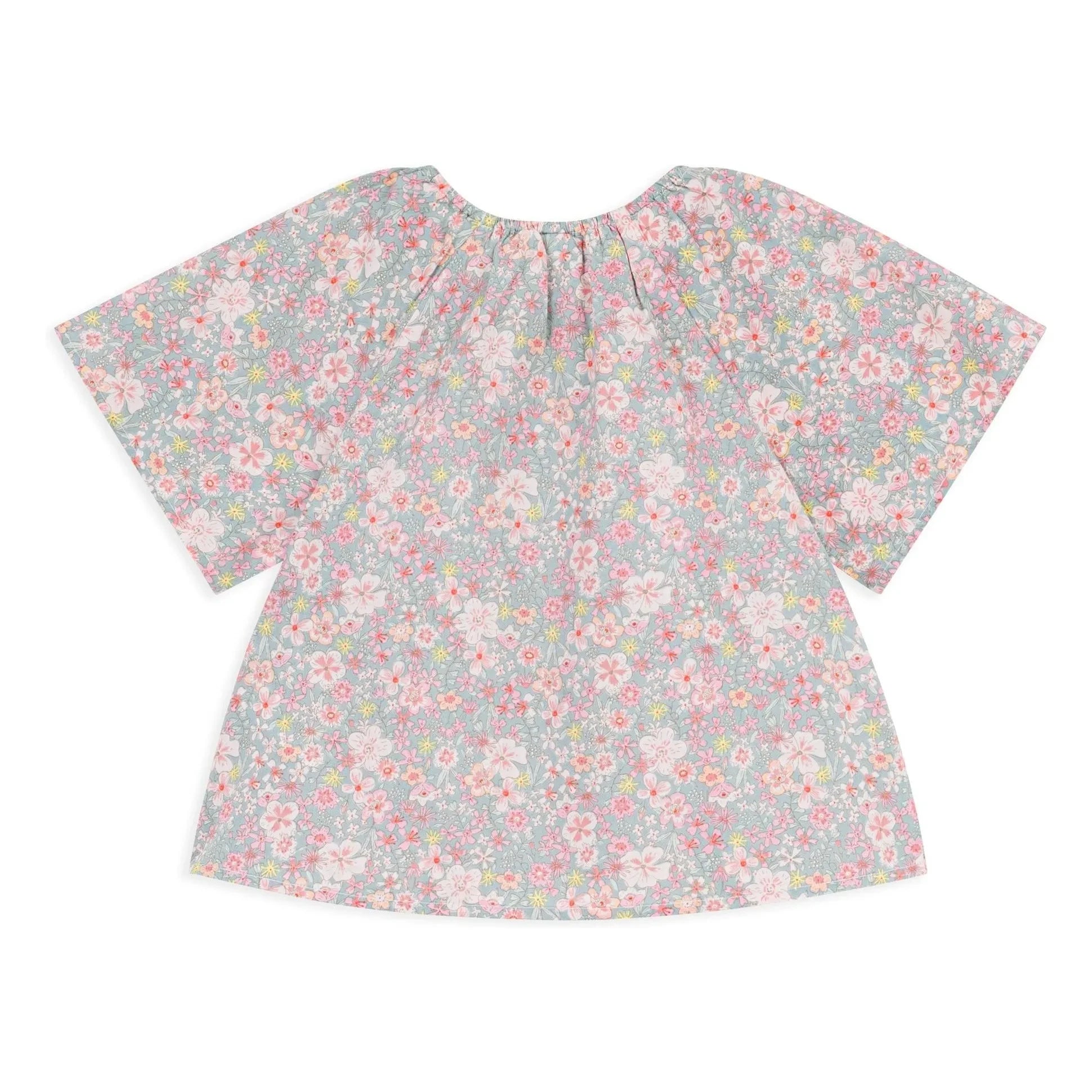 Petit Bateau - Pamuklu Biyeli Çiçekli Bol Bluz | Gri mavi