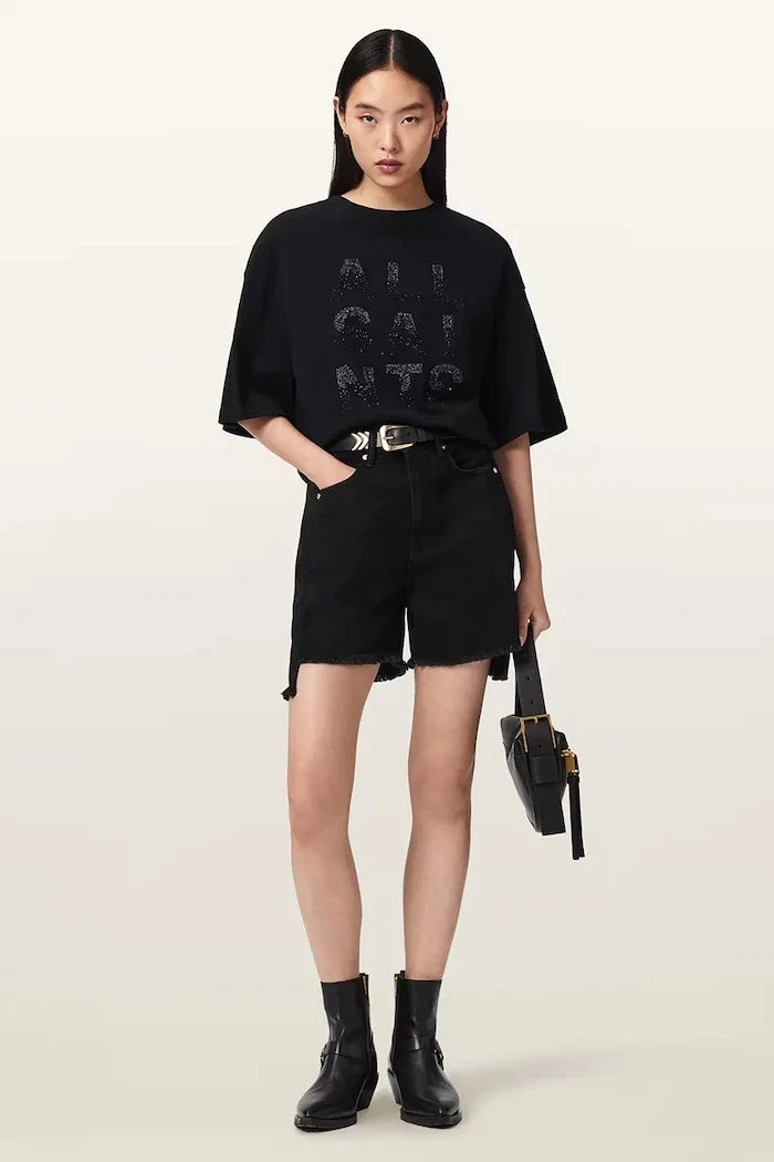 AllSaints kadın pamuklu bol kesim STACKS tişört