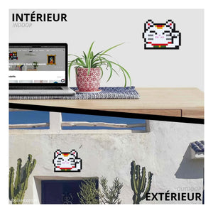 Pixel Corner - Pixel Art Kiti - Şanslı Kedi | Beyaz
