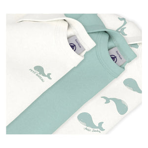 Petit Bateau – Schlafanzugset aus Bio-Baumwolle mit Walmotiv, 3-teilig | Weiß