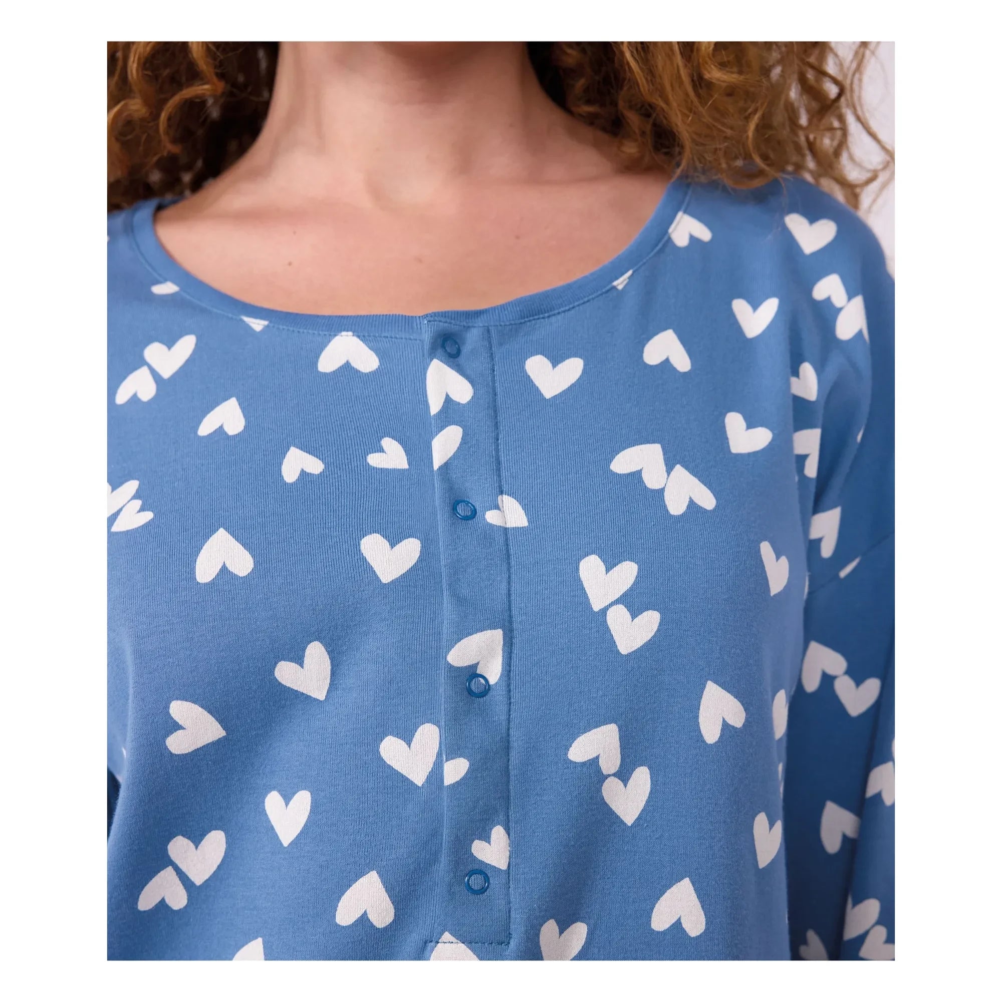 Petit Bateau - Kalp Desenli Organik Pamuk Uyku Tulumu | Blue