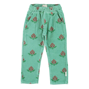 Piupiuchick - Organik Pamuklu Kadife Çiçekli Pantolon | Yeşil