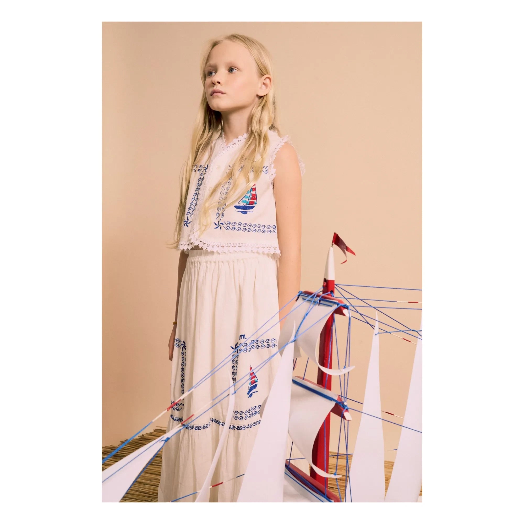 Maison Mangostan – Bestickte Voile-Weste | Weiß