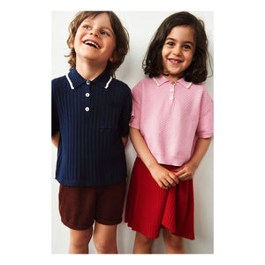FUB - Organic Cotton Fine Knit Ribbed Polo T-Shirt | Navy Blue