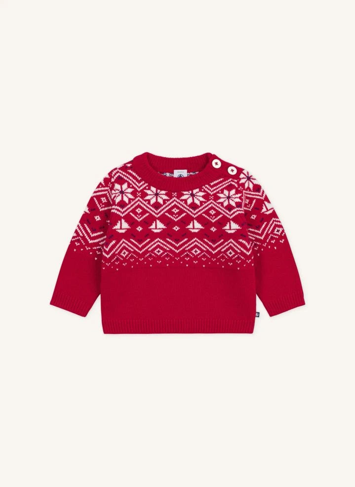 Petit Bateau - Bebek Yün Jakarlı Kazak | Kırmızı