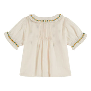 Emile et Ida – Bluse mit Blumenstickerei | Creme