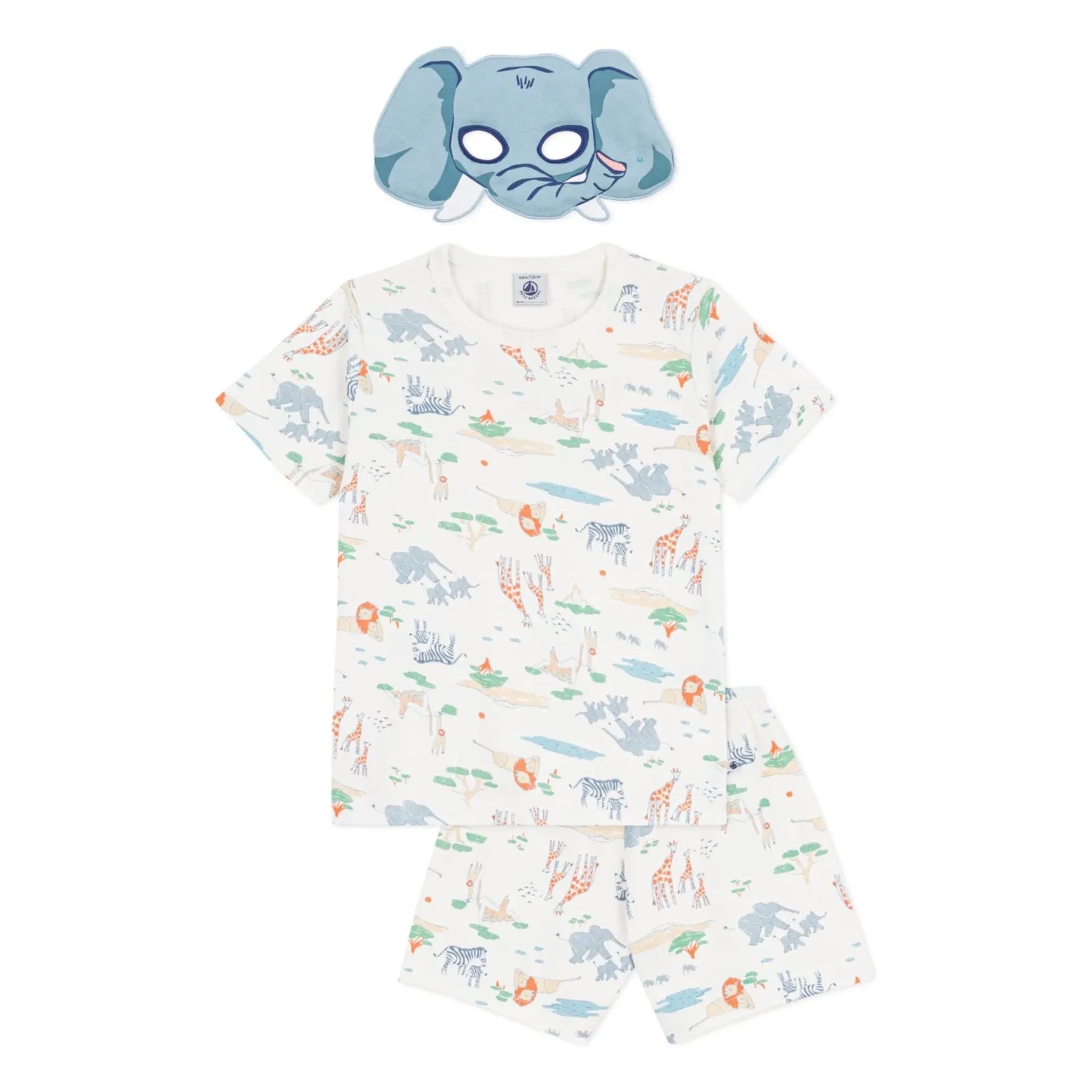 Petit Bateau - Organik pamuk Savane pijama şort ve maske seti | Beyaz