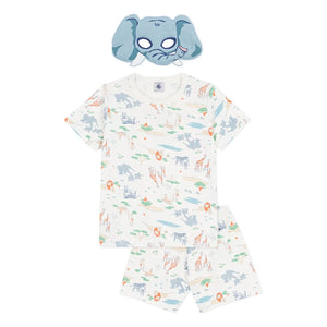 Petit Bateau - Organik pamuk Savane pijama şort ve maske seti | Beyaz