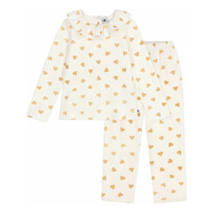 Petit Bateau - Fırfırlı Pijama Simli Kalpler Organik Pamuk | Ekru