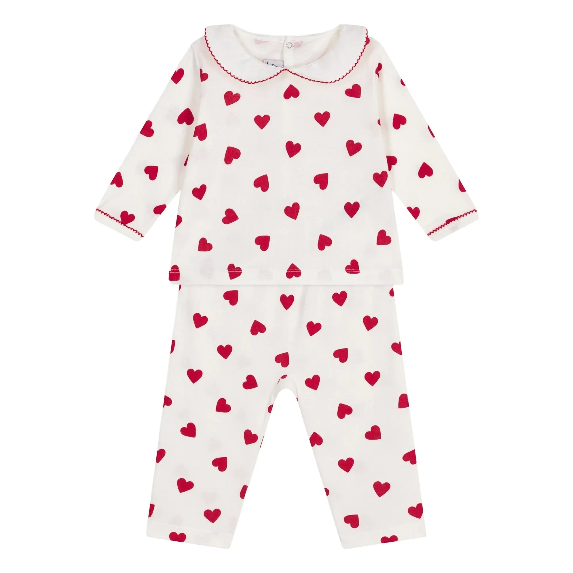 Petit Bateau - Collar Heart Organic Cotton Pajamas | White