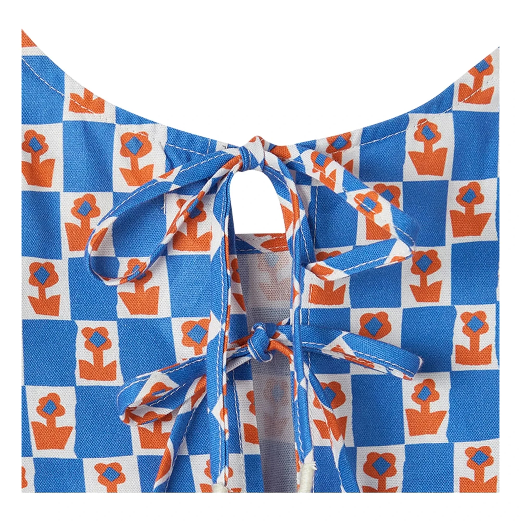 Fabula - Damier Flowers Volanlı Üst | Mavi