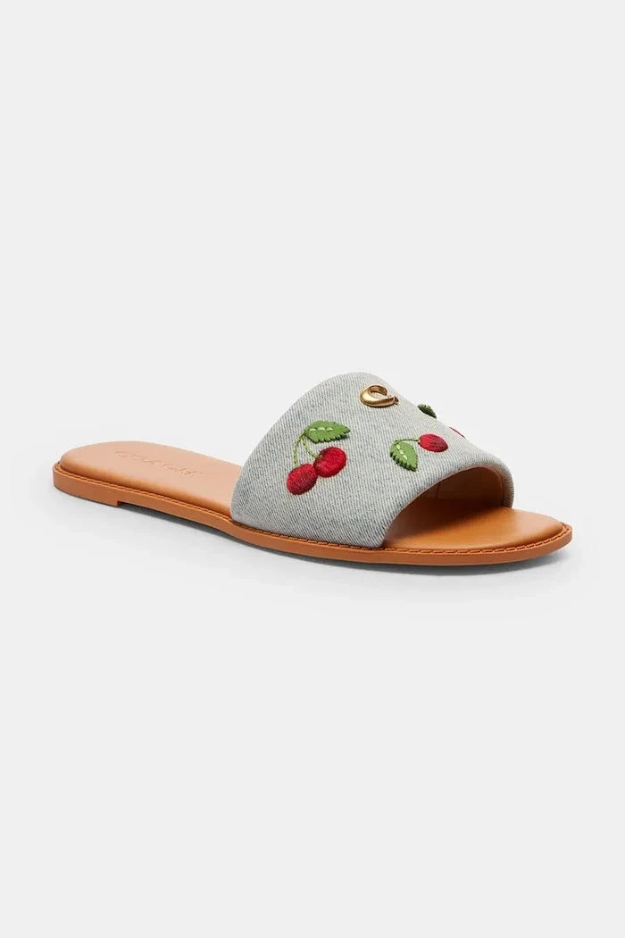 Coach düz tabanlı kadın pamuklu Holly Denim Cherries Sandalet