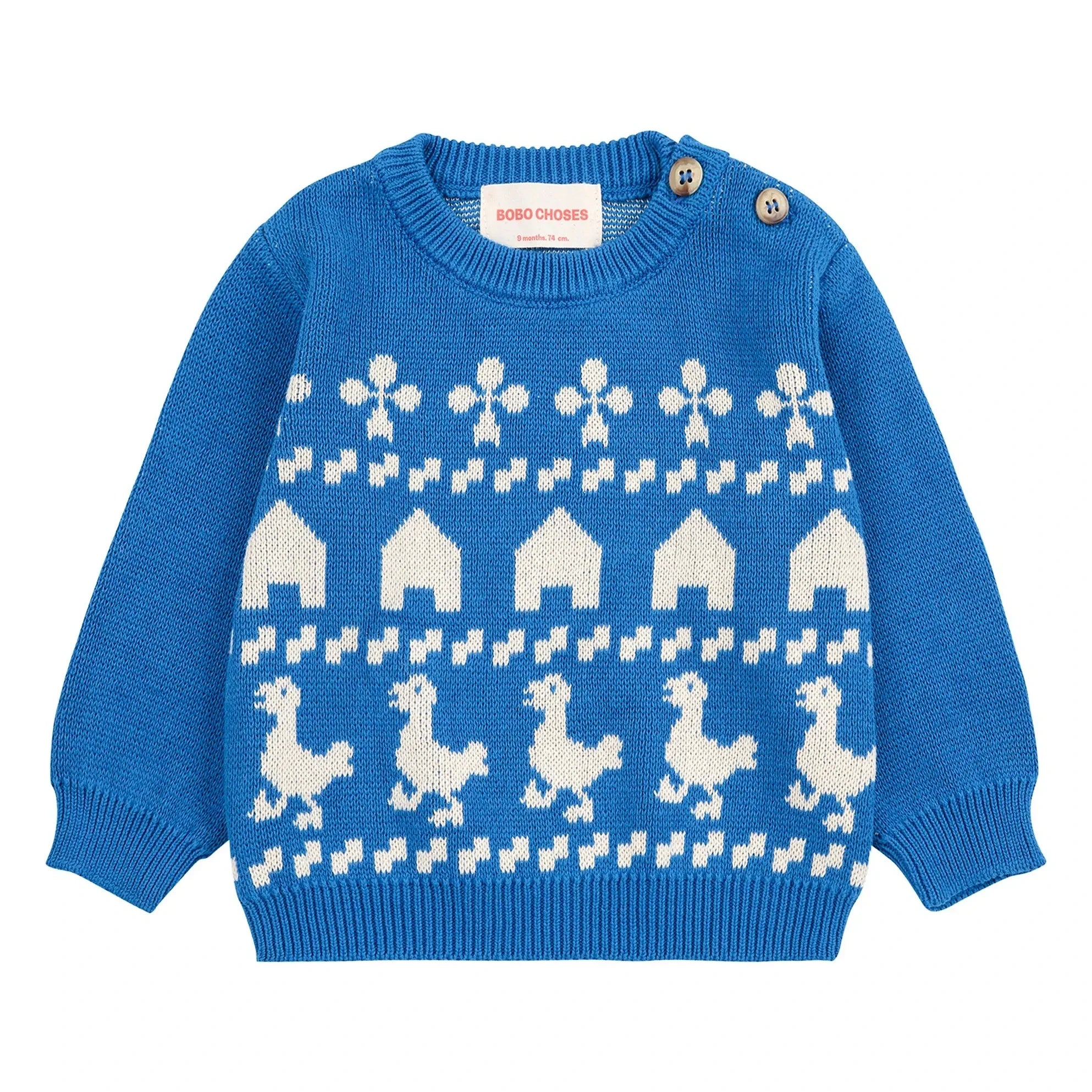Bobo Choses - Bauernhaus Strickpullover aus Bio-Baumwolle | Blau