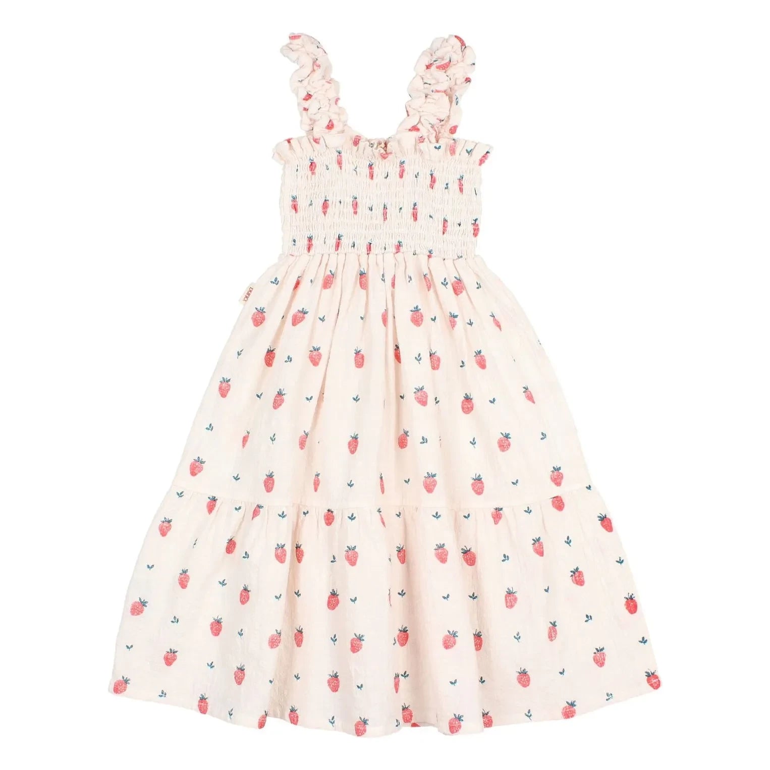 Búho - Erdbeer-Rüschenkleid aus Bio-Baumwolle | Blassrosa