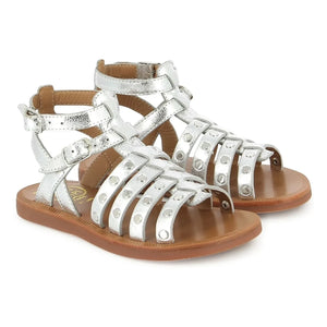 Pom d'Api - Plagette Stud Velvet Sandals | Silver