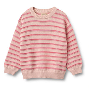 Wheat - Harlow Gestreifter Pullover aus Bio-Baumwoll-Jacquard | Hellrosa