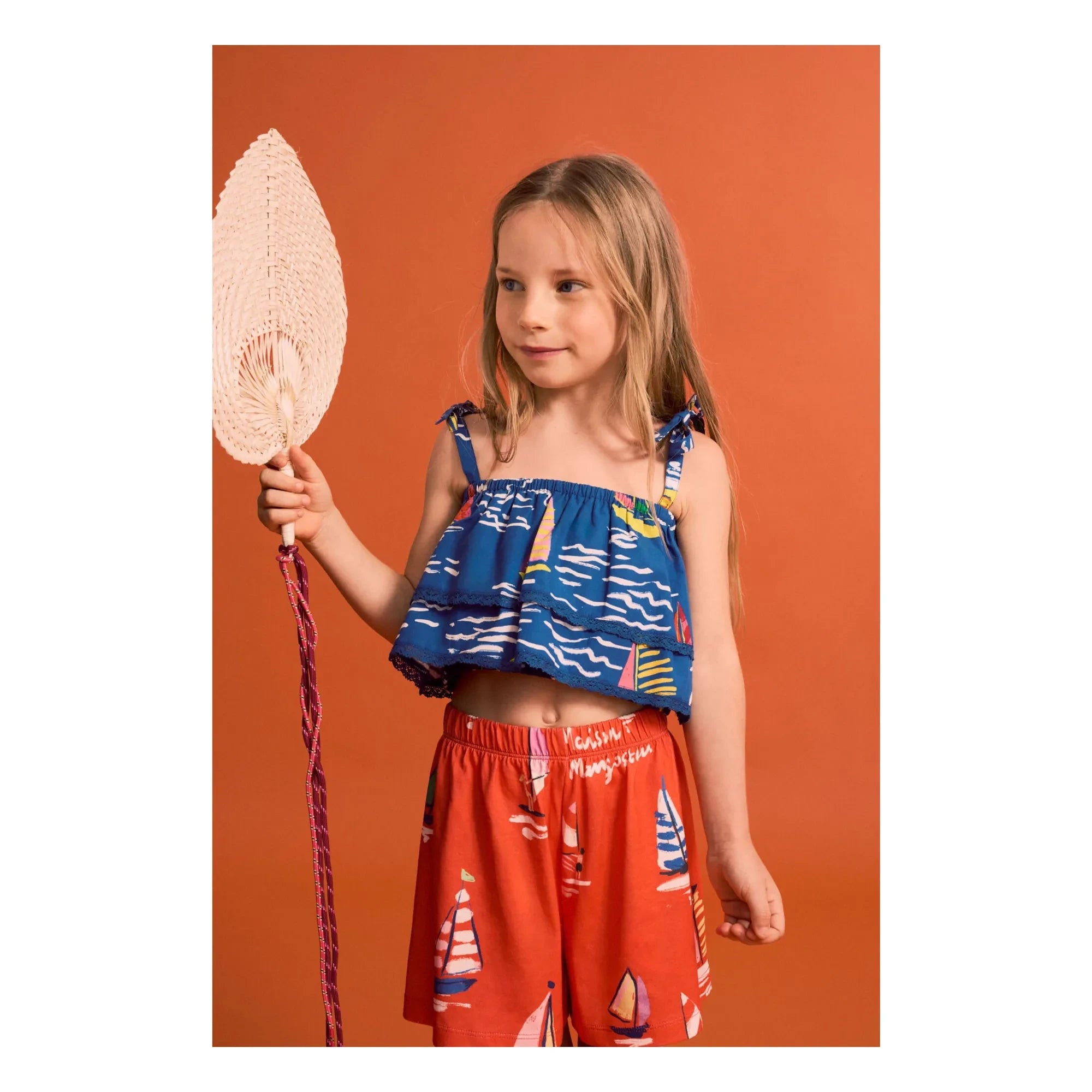 Maison Mangostan - Blaues Crop Top mit Rüschen-Segeln