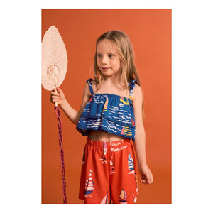 Maison Mangostan - Blaues Crop Top mit Rüschen-Segeln