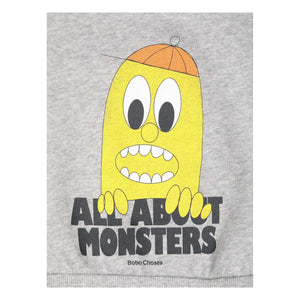 Bobo Choses - Sweat All About Monsters Organik Pamuk Bebek | Heather gri