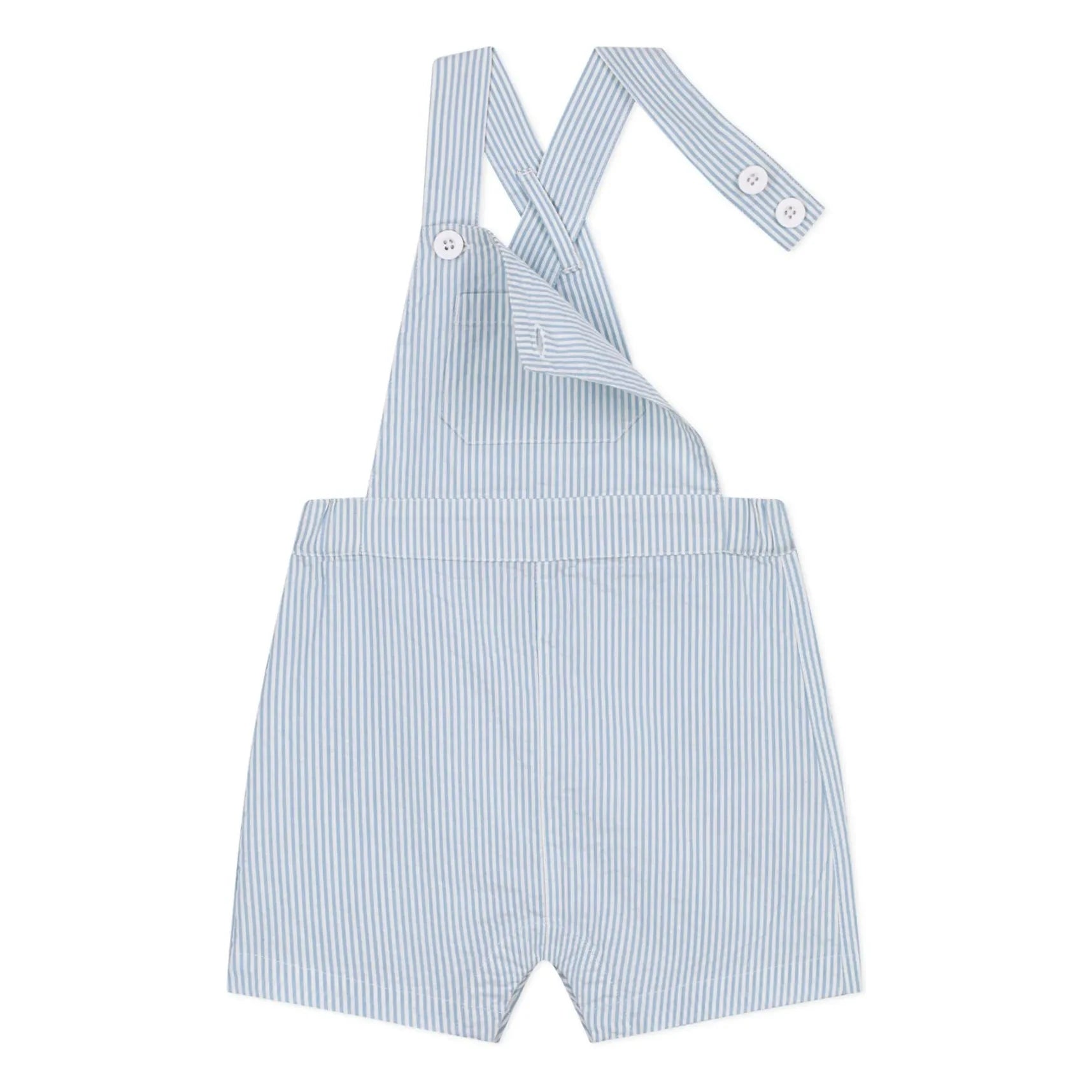 Petit Bateau - Çizgili Seersucker Organik Pamuklu Kısa Salopet | Açık Mavi