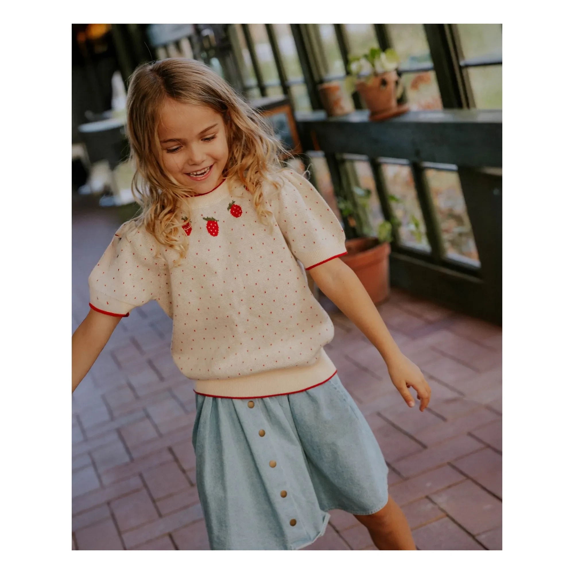 Fliink - Bolette Erdbeer Kurzarm Pullover | Ecru