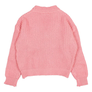 Búho - Organic cotton V-neck ribbed cardigan | Candy pink