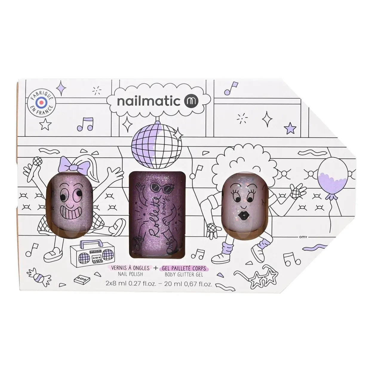 Nailmatic Kids - Bus Party oje ikili seti ve vücut roll-onu | Leylak
