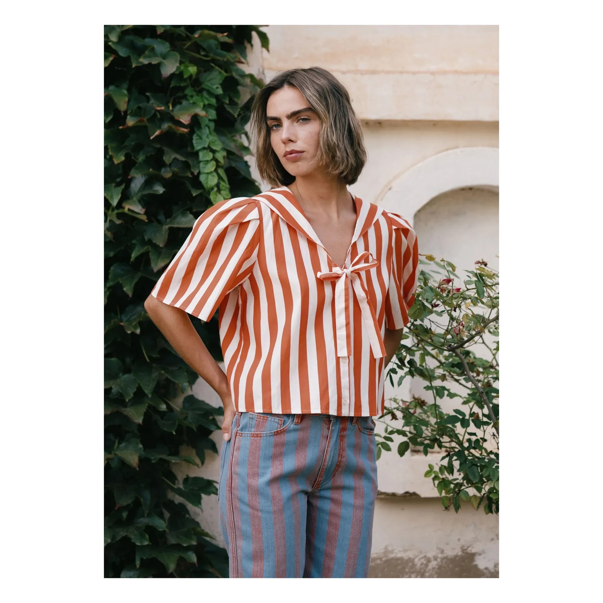 The Tiny Big Sister - Sailor Striped Linen and Cotton Blouse | Red