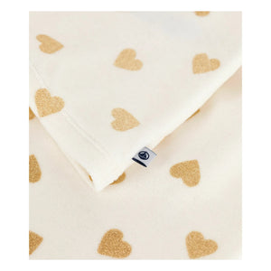 Petit Bateau - Fırfırlı Pijama Simli Kalpler Organik Pamuk | Ekru