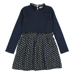 Búho - Cottage Fleurie Organic Cotton Double-Fabric Dress | Navy