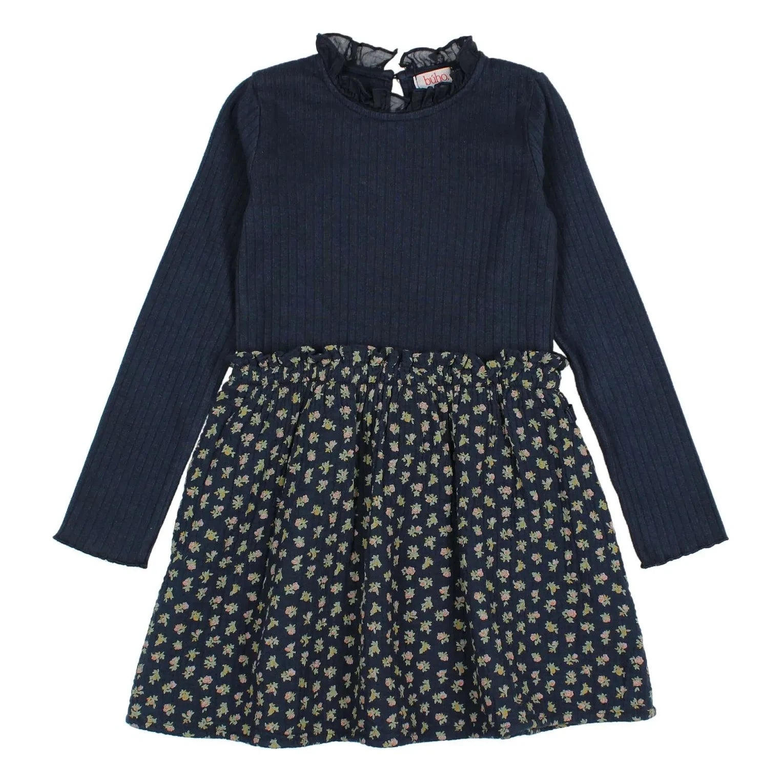 Búho - Cottage Fleurie Organic Cotton Double-Fabric Dress | Navy