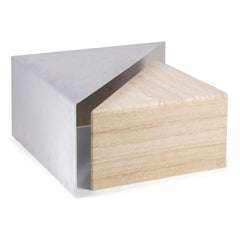 The Socialite Family - Brushed Aluminum and Travertine Covered Triangolo Side Table