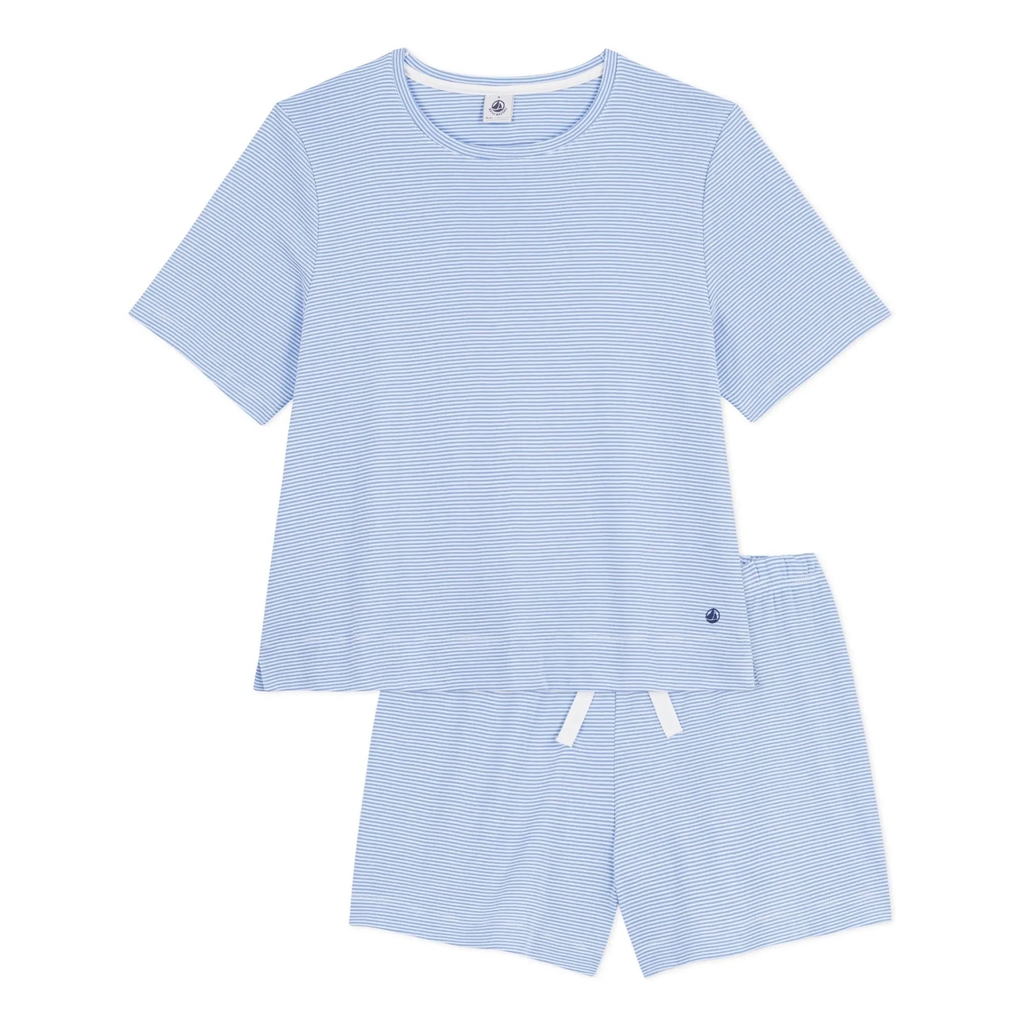Petit Bateau - Organik pamuklu çizgili pijama şortu | Mavi