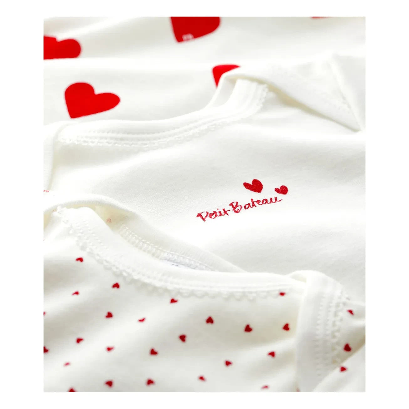 Petit Bateau - 3'lü Organik Pamuk Kalp Tulum | Beyaz