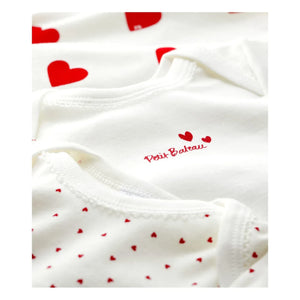 Petit Bateau - 3-Pack Organic Cotton Heart Rompers | White