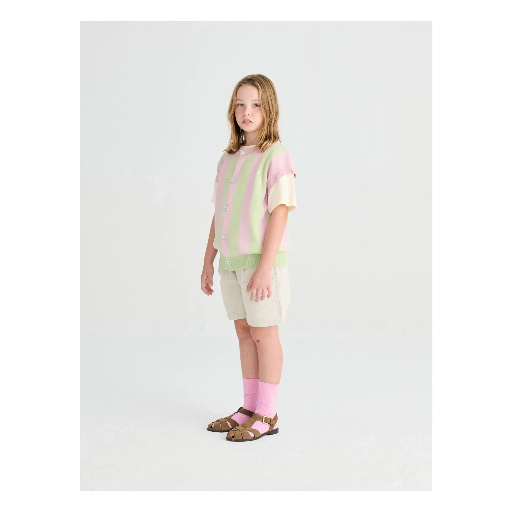 True Artist - Striped Organic Cotton Sleeveless Vest | Light Pink