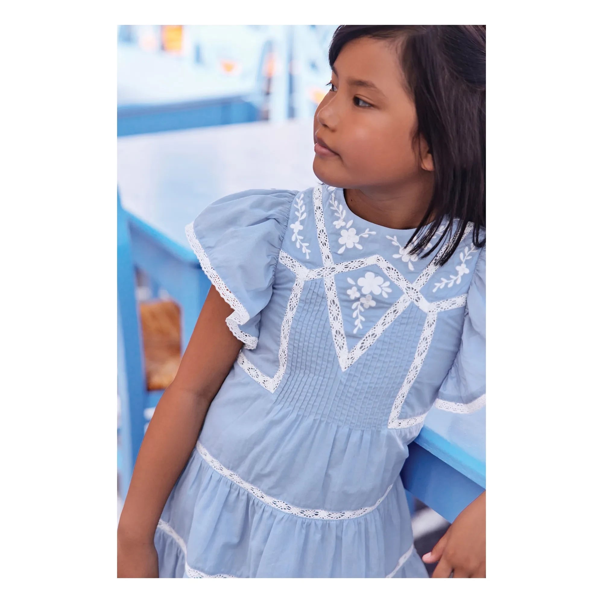 Tartine et Chocolat - Ruffled Lace Dress | Azure Blue