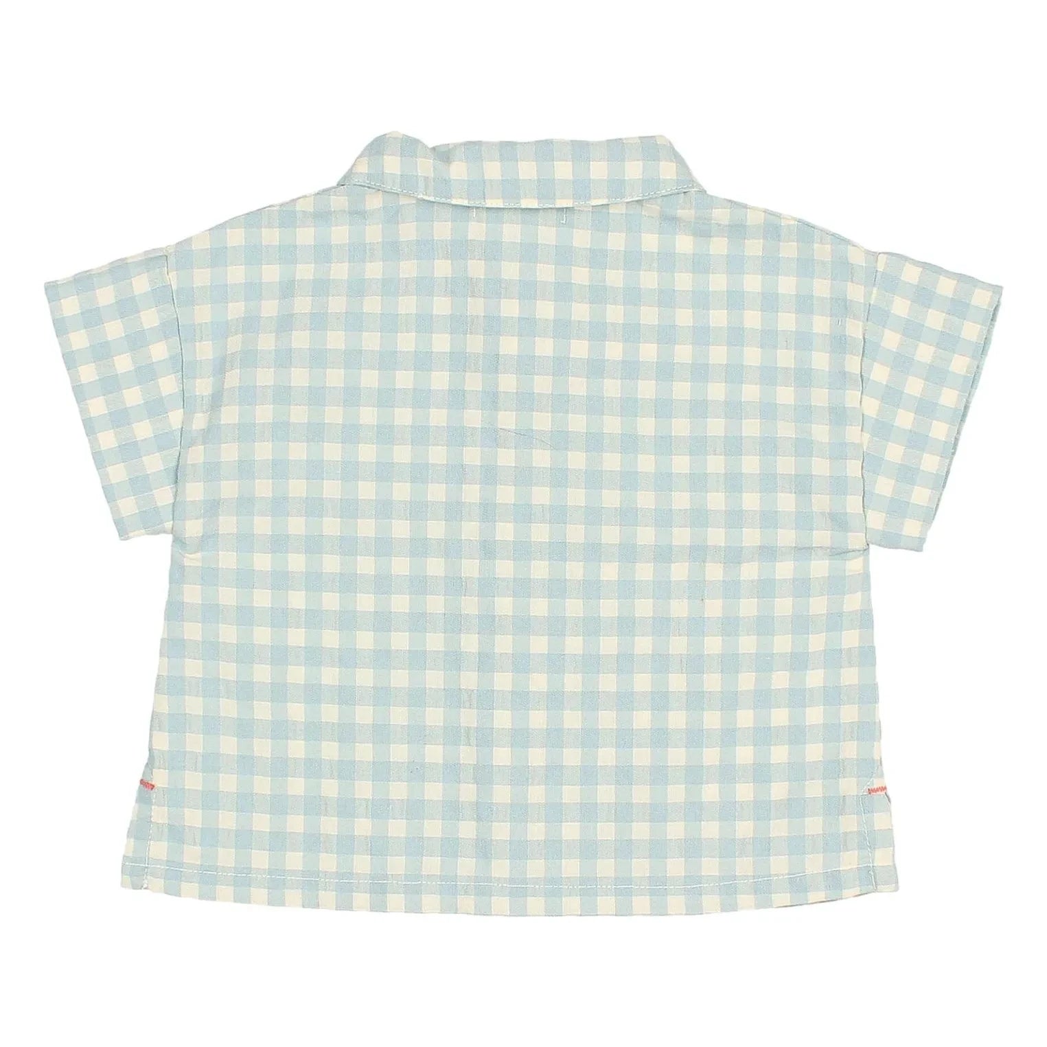 Búho - Gingham Seersucker Organik Pamuklu Bebek Gömleği | Aqua