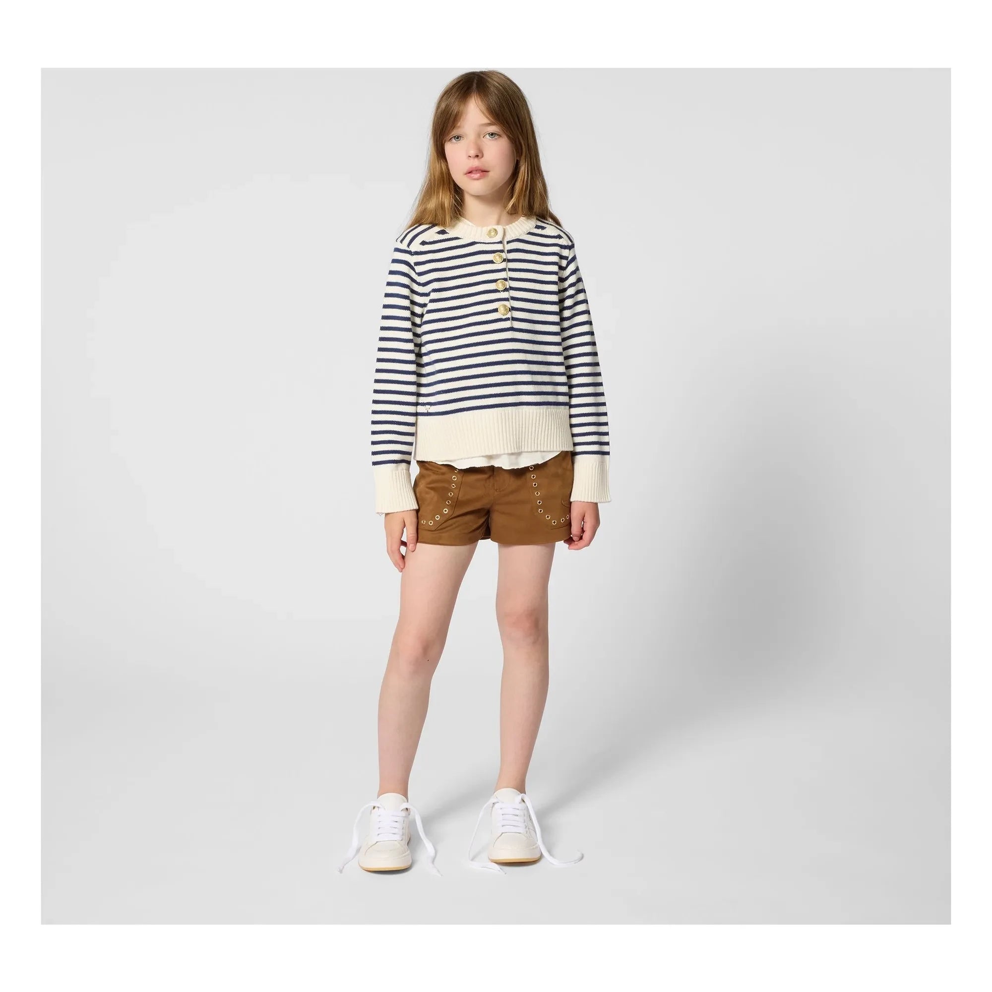 Zadig & Voltaire – Gestreifter Strickpullover mit Knöpfen | Ecru