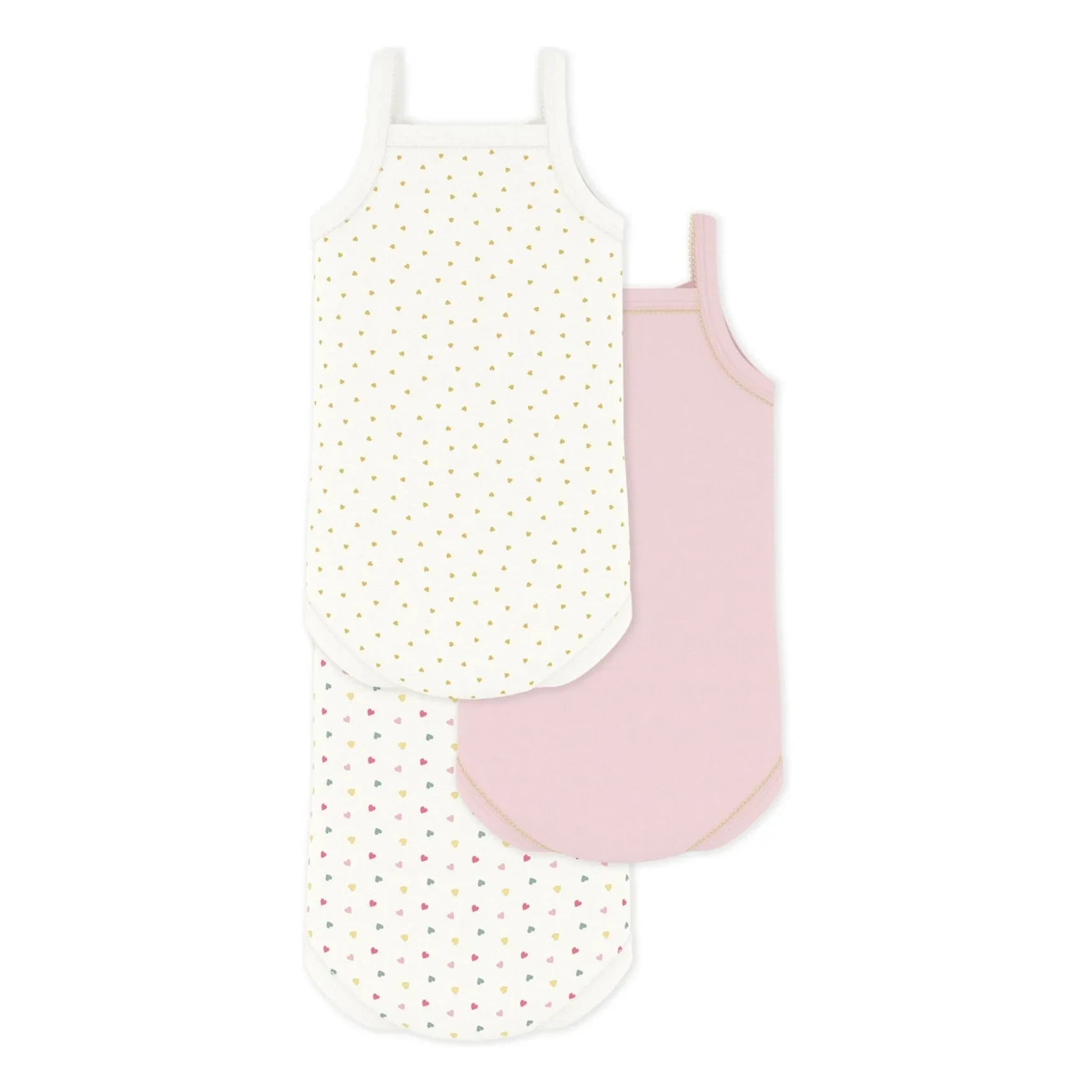 Petit Bateau - 3'lü Organik Pamuk Kalp Askılı Body Seti | Beyaz